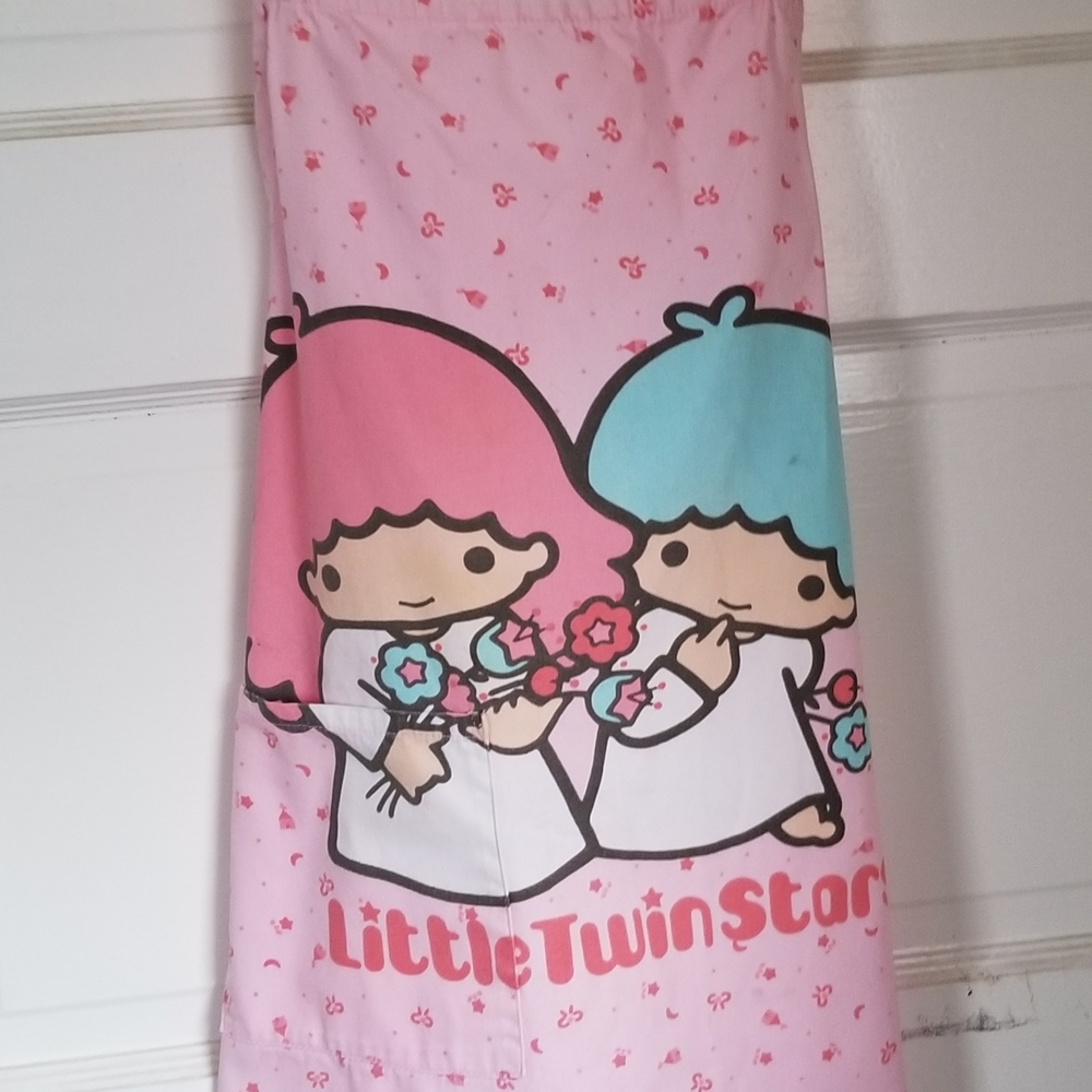Vtg 1970s Sanrio Little Twin Stars Kiki & Lala Womens Pink Adjustible Apron Mint